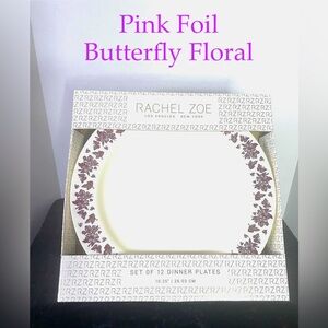 RACHEL ZOE Pink Foil Butterfly Floral 10.25 Plastic Dinner Plates 12x Disposable